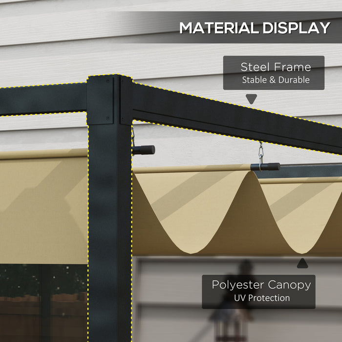 3 x 2 m Metal Pergola with Extendable Canopy Roof - Khaki - Outsunny