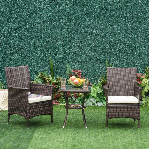 Outsunny Three-Piece Rattan Chair Set, with Cushions - Brown - Green4Life