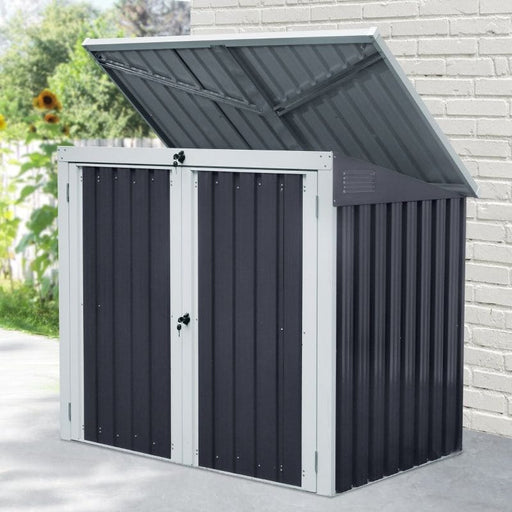 Outsunny 3.2 x 5.1ft Corrugated Steel Two-Bin Storage Shed - Black - Green4Life