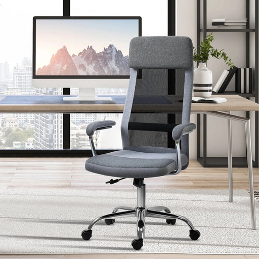 Vinsetto Office Swivel Chair with Linen-Feel Upholstery and Mesh Fabric High Back - Grey - Green4Life