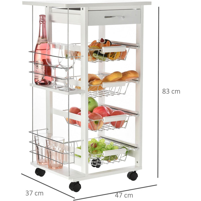 Multi-Use Trolley with 4 Baskets, 2 Side Racks and Drawer - White - Green4Life