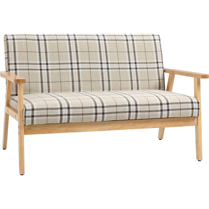 Compact Double Seat Sofa with Lattice Pattern & Wooden Frame - Beige and Coffee - Green4Life