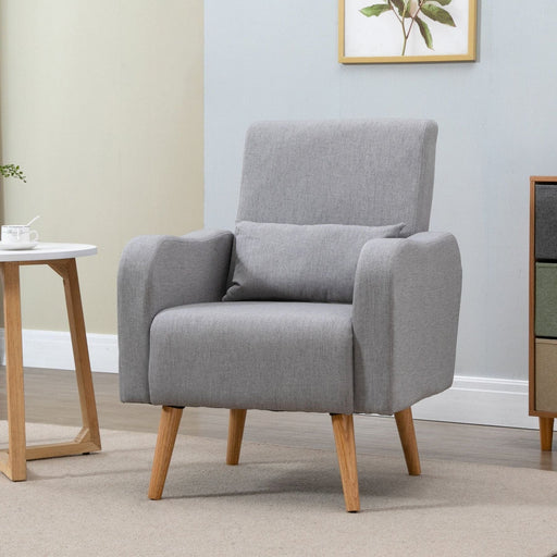Linen-Touch Upholstered Armchair with Wooden Frame - Grey - Green4Life