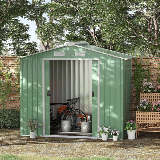 Outsunny 7 x 4 ft Lockable Metal Garden Shed with Air Vents - Light Green - Green4Life