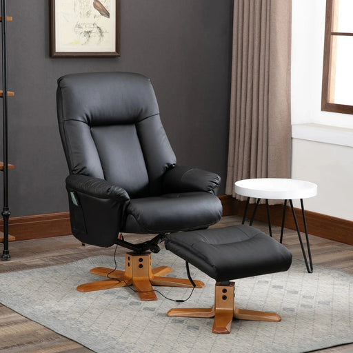 Faux Leather 10-Point Massage Recliner Armchair with Footstool - Black - Green4Life