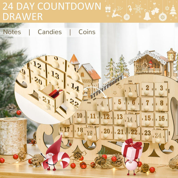 Wooden Sled Christmas Advent Calendar with Light - Green4Life