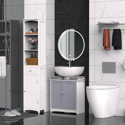 kleankin Vanity Unit Under Sink Bathroom Storage Cabinet with Adjustable Shelves 60x60cm - White & Grey - Green4Life