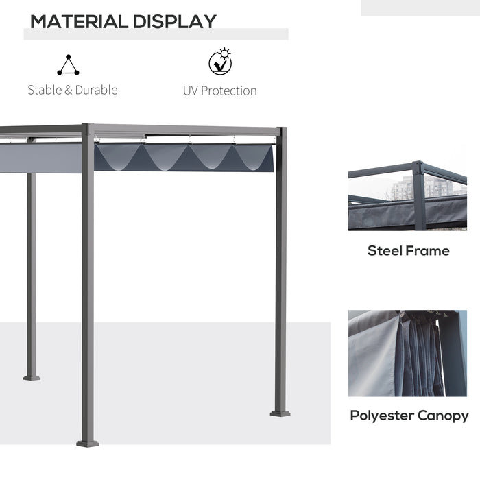 4 x 3 m Metal Pergola with Extendable Canopy Roof - Grey - Outsunny