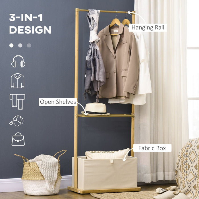 Clothes Rail Stand with Open Shelf and Fabric Storage Box - Natural - Green4Life