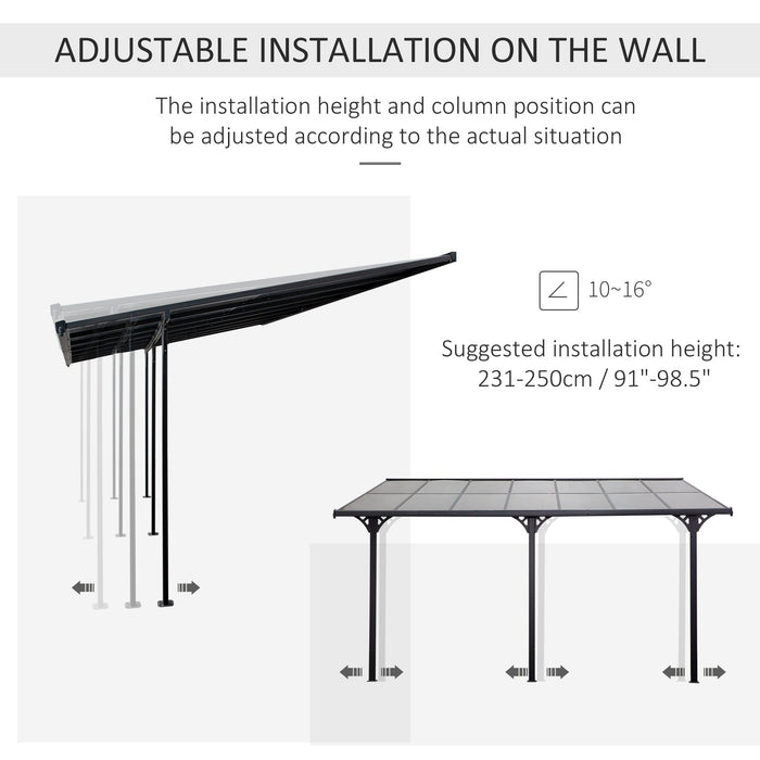 4.35 x 3 m Deluxe Wall-Mounted Pergola with Aluminium Frame & Polycarbonate Roof - Outsunny - Green4Life