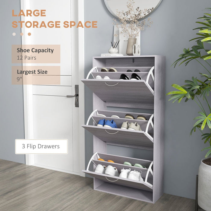 Shoe Storage Cabinet with 3 Flip Drawers - Grey - Green4Life