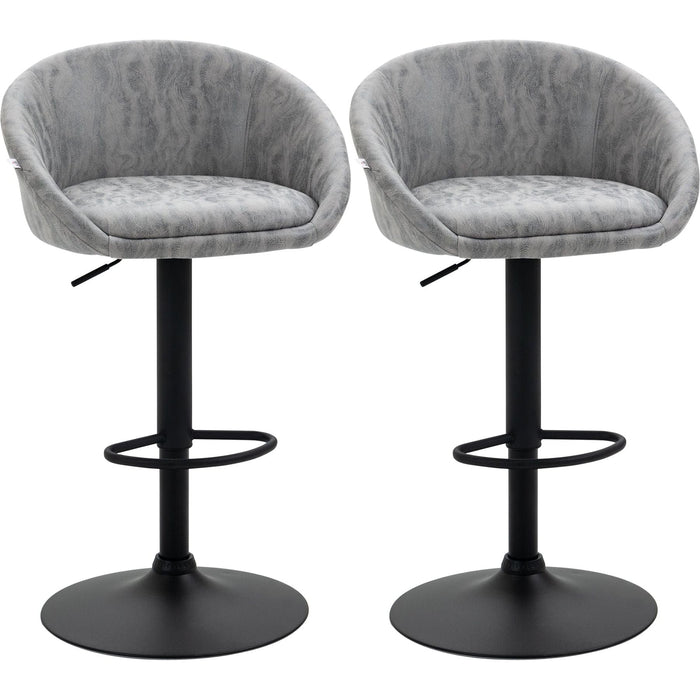 Set of 2 Modern Swivel Bar Stools with PU Leather Upholstery, Footrest, Armrests, and Back - Light Grey - Green4Life