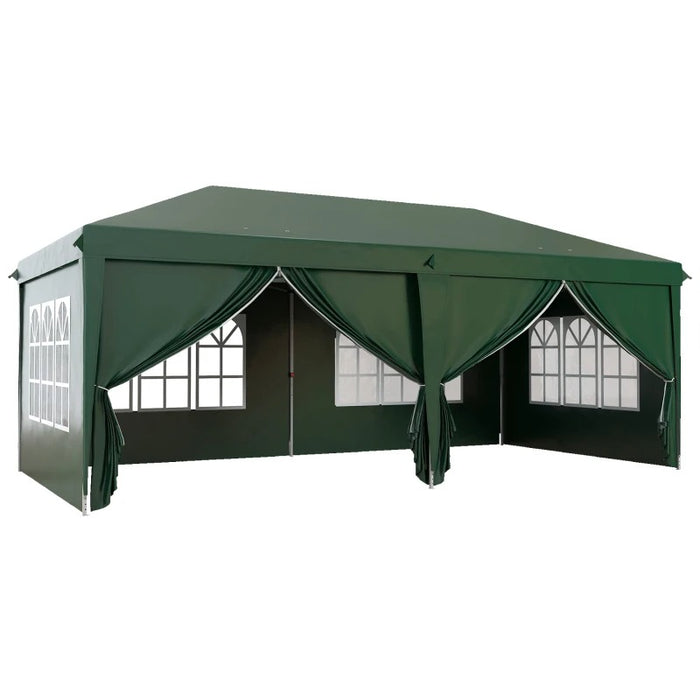 19 x 10 ft (3 x 6m) Elegant Garden Gazebo - Waterproof Canopy with Sidewalls & Windows - Green - Outsunny