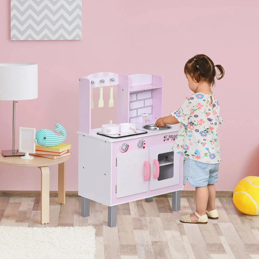 Kids Kitchen Wooden Play Set with Accessories - Pink - Green4Life