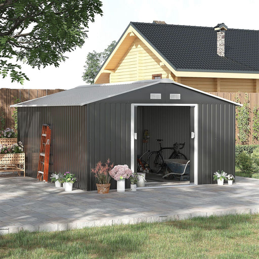 Outsunny 6.5 x 11 ft Metal Shed with Foundation and Ventilation Slots - Grey - Green4Life