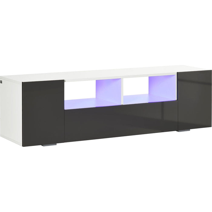 Modern TV Stand Unit with LED Lights, Storage Shelves and Cupboards, 137W x 35D x 42H cm - Grey/White - Green4Life