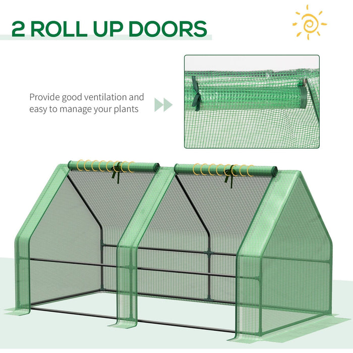 Outsunny 180L x 90W x 90Hcm Small Poly Tunnel Greenhouse with Steel Frame - Green - Green4Life