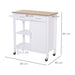 Kitchen Storage Trolley Cupboard with Pine Wood Worktop, Shelves, Drawers & Towel Rail - White - Green4Life