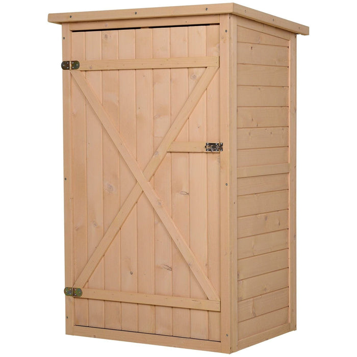 Outsunny 75L x 56W x115Hcm Fir Wood Garden Storage Shed Organiser with Shelves - Natural - Green4Life