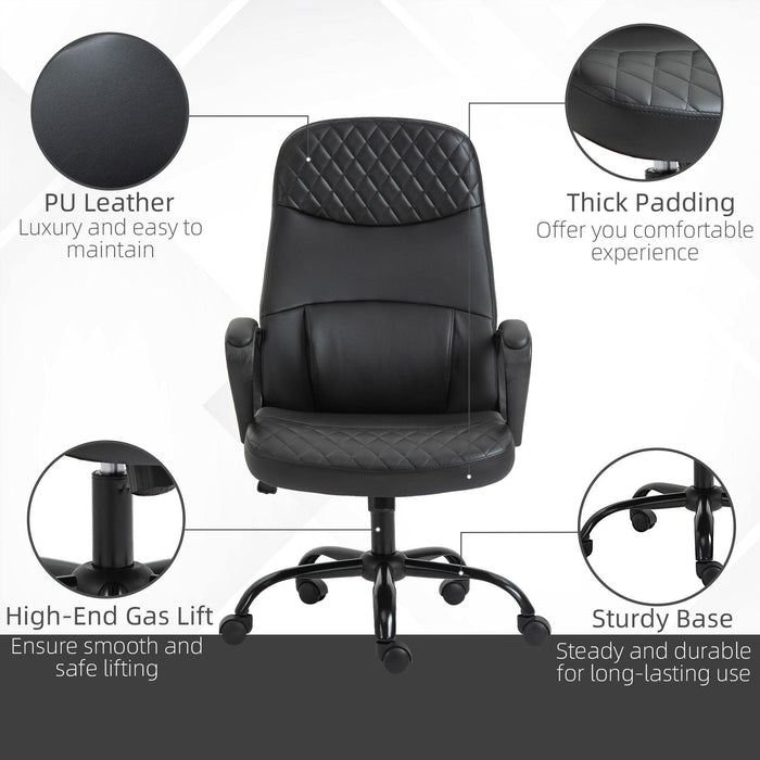 Vinsetto PU Leather High Back Massage Office Chair with Lumbar Support - Black - Green4Life