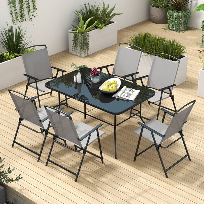 6-Seater Garden Dining Set with Parasol and Folding Chairs - Grey - Outsunny