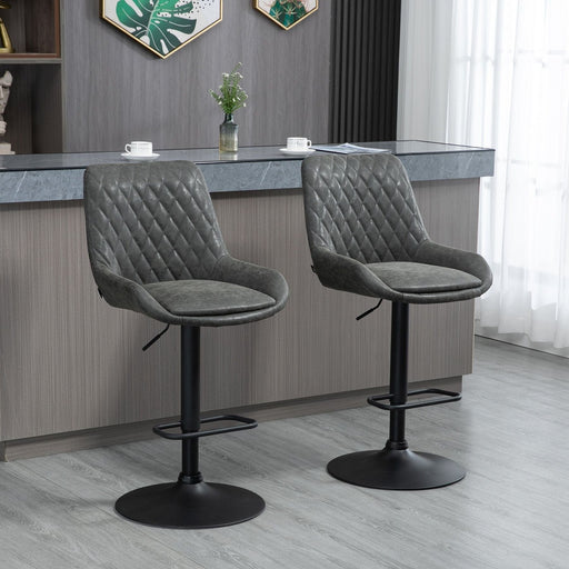 Set of 2 Retro Bar Stools with Faux Leather Upholstery & Swivel Seat - Dark Grey - Green4Life