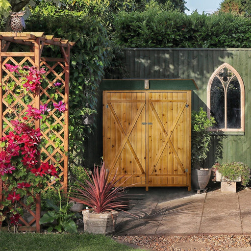 Outsunny Wooden Storage Shed with Table - Natural - Green4Life