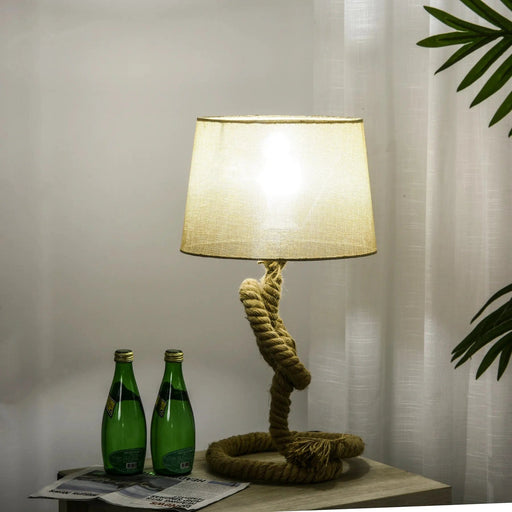 Rope Knot Table Lamp with Beige Fabric Lampshade - Green4Life