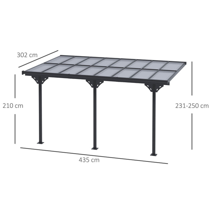 4.35 x 3 m Deluxe Wall-Mounted Pergola with Aluminium Frame & Polycarbonate Roof - Outsunny - Green4Life