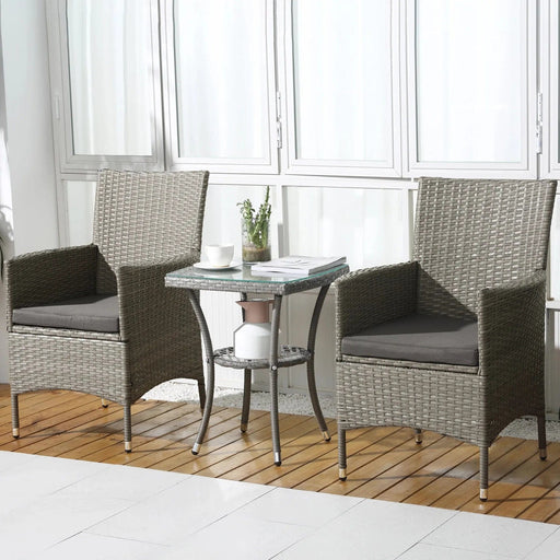 Outsunny Three-Piece Rattan Chair Set, with Cushions - Light Grey - Green4Life