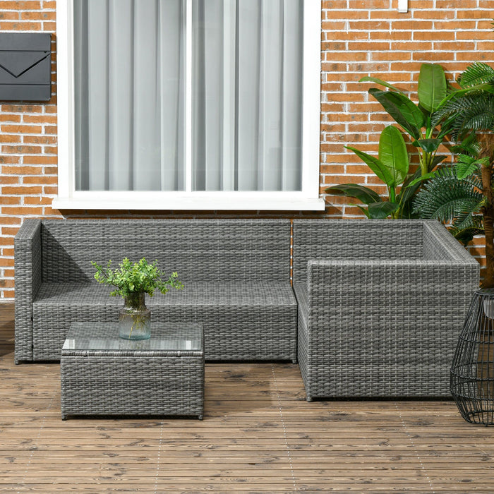 3-Piece Rattan Garden Furniture Set for 4, with Cosy Corner Sofa, Coffee Table, and Plush Comfort Cushions - Outsunny - Green4Life