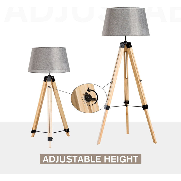 Wooden Tripod Floor Lamp - Grey Shade - Green4Life