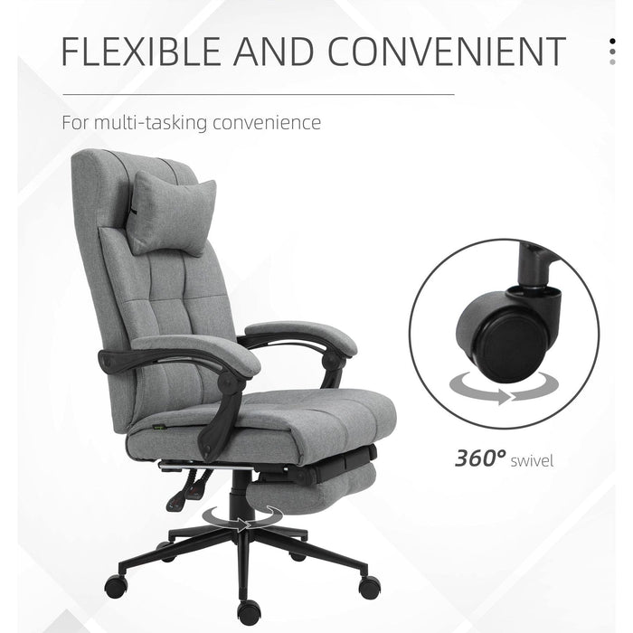 Vinsetto Office Chair with Footrest and Removable Pillow, Linen-Feel Upolstery - Light Grey - Green4Life