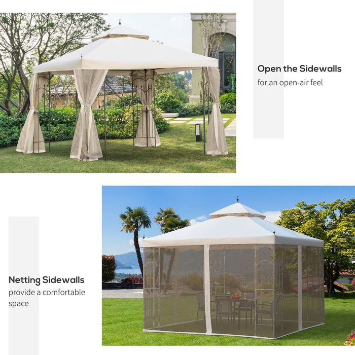 Outsunny Beige Serenity 3x3m Double Top Garden Gazebo with Mesh Curtain - Green4Life