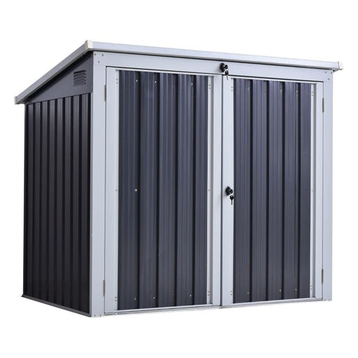 Outsunny 3.2 x 5.1ft Corrugated Steel Two-Bin Storage Shed - Black - Green4Life
