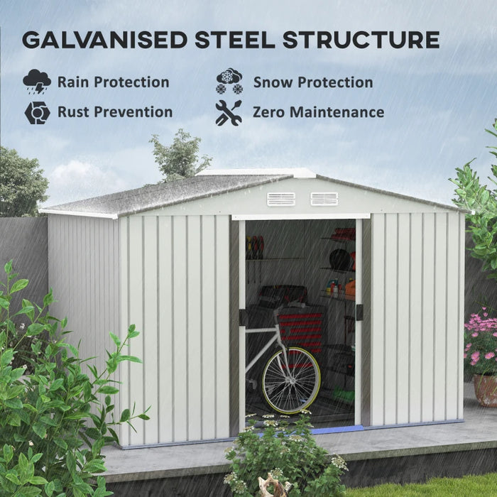 9 x 6 ft (277L x 195W x 192Hcm) Metal Shed with Foundation and Ventilation Slots - Silver - Outsunny