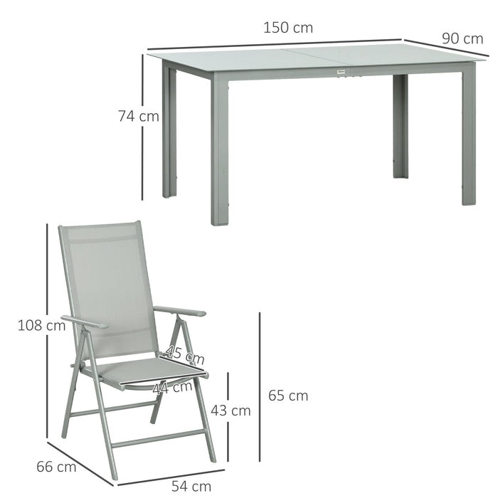 Luxurious 7-Piece Outdoor Dining Set with Glass Dining Table and Mesh Seat Armchairs - Grey - Outsunny - Green4Life
