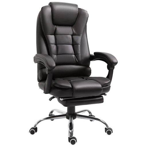 HOMCOM PU Leather Office Chair with Retractable Footrest, Adjustable Height and Reclining Function - Brown - Green4Life