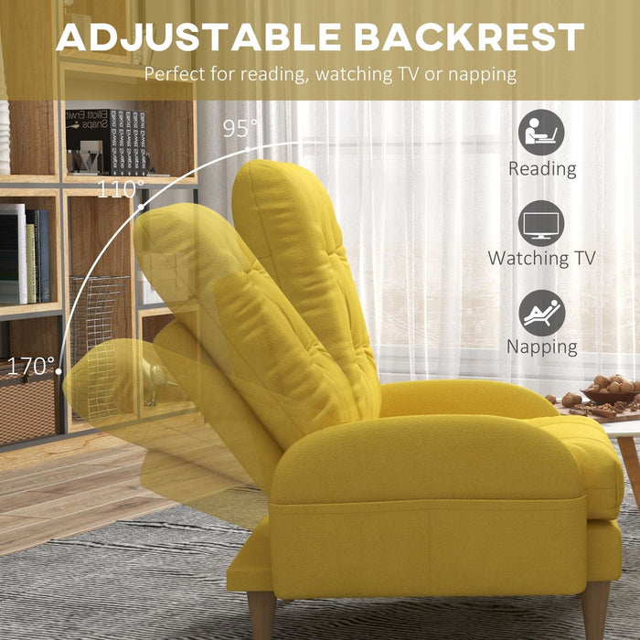 Upholstered Button Tufted Accent Armchair & Footstool Set with Wooden Legs and Side Pockets - Yellow - Green4Life