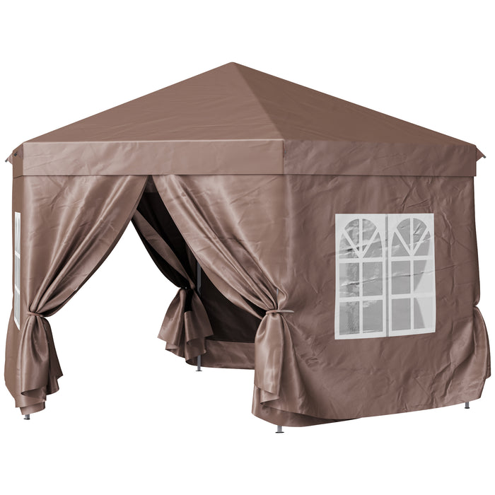 13 x 13 ft (4 x 4m) Hexagonal Garden Gazebo with Metal Frame - Brown - Outsunny