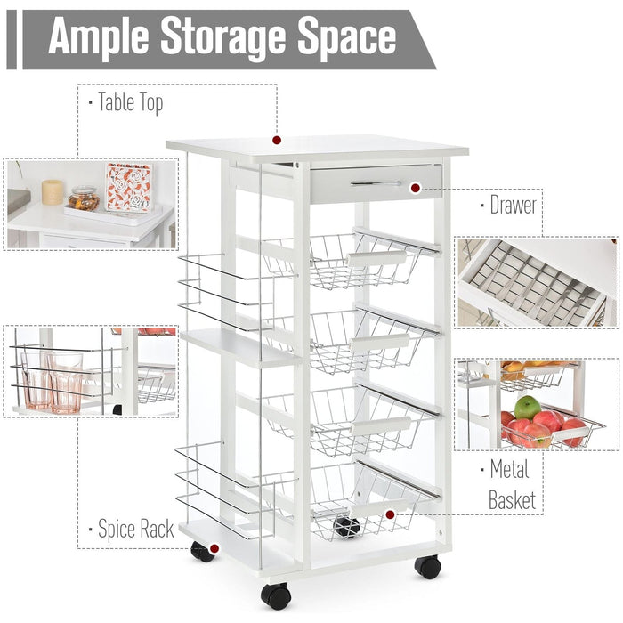 Multi-Use Trolley with 4 Baskets, 2 Side Racks and Drawer - White - Green4Life