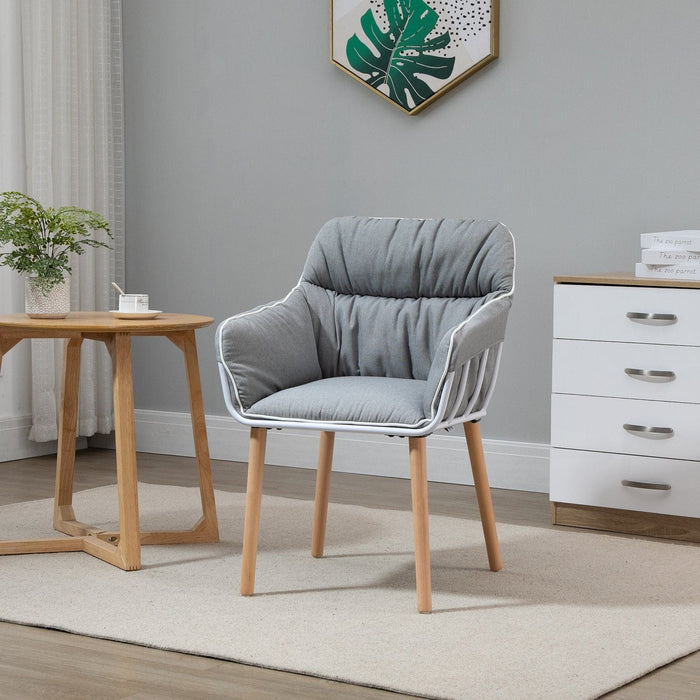 Modern Accent Chair with Thick Padding & Wooden Legs - Grey/White - Green4Life