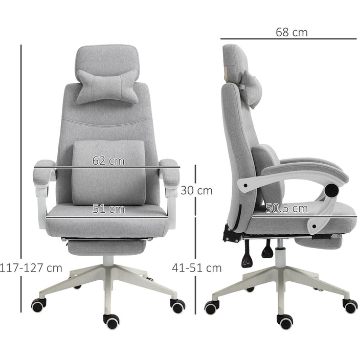 Vinsetto Office Chair with Manual Footrest & 2 Pillows - Grey - Green4Life