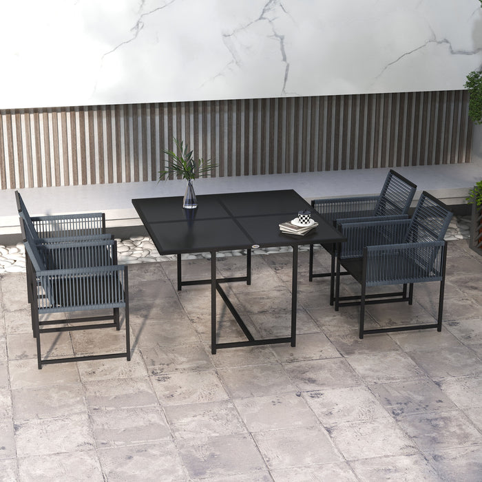 4-Seater Garden Dining Set - Outdoor Table and Chairs with Folding Backrest - Dark Grey - Outsunny