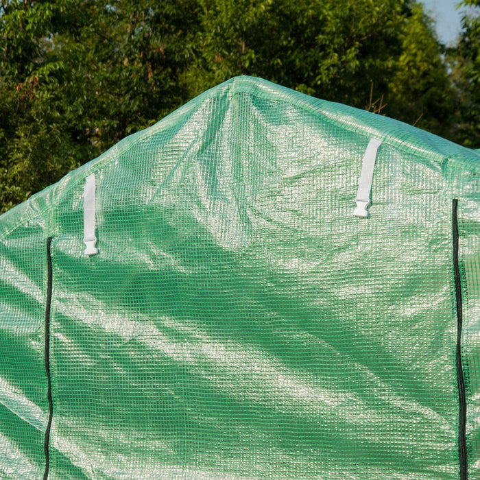 Outsunny 4 x 2M Polytunnel Galvanised Frame Greenhouse with Windows and Door - Green - Green4Life