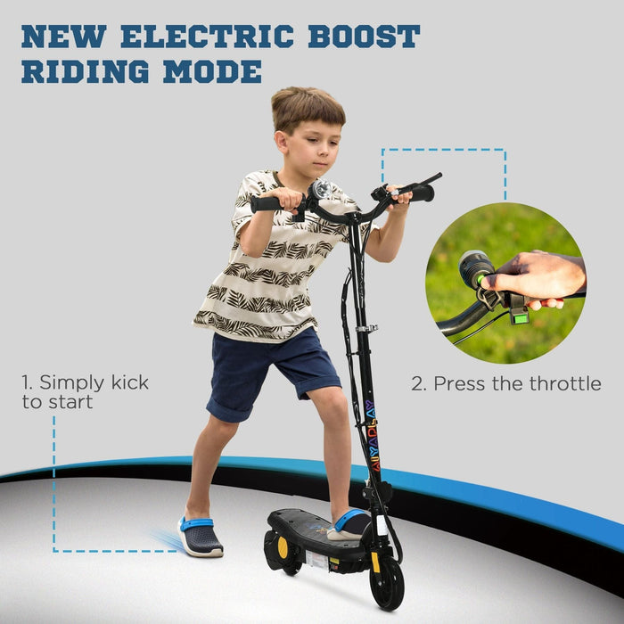 Foldable Electric Scooter with LED Headlight, for Ages 7-14 Years - Black - Green4Life