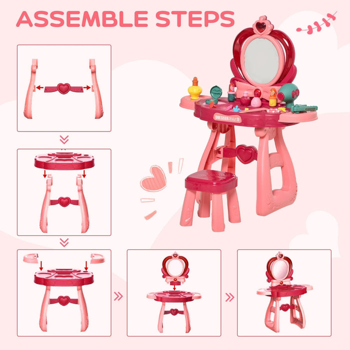 Childrens 36 Pcs Beauty Dressing Table & Stool - Pink - Green4Life