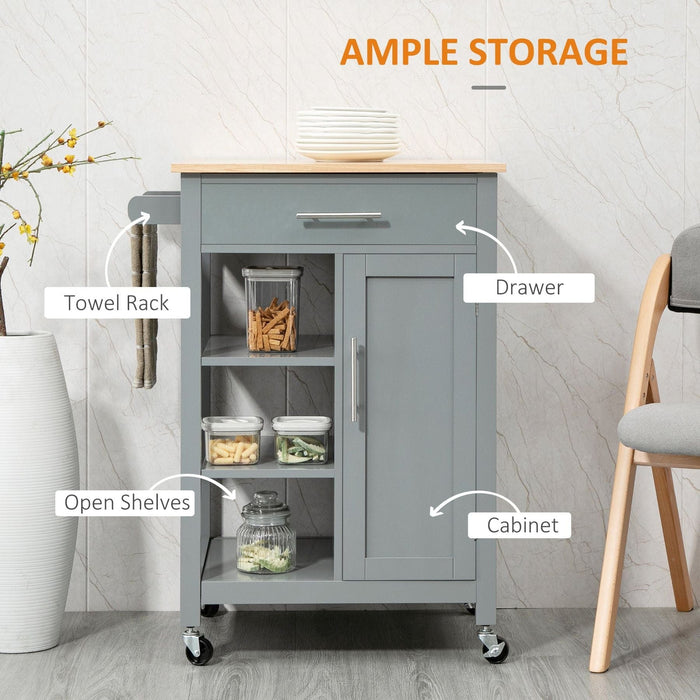 Kitchen Trolley with Storage Shelves & Drawer - Grey - Green4Life