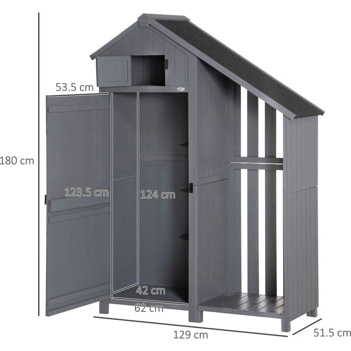 Outsunny 129L x 51.5W x 180Hcm Garden Storage Shed with 3 Shelves and Slant Roof - Grey - Green4Life