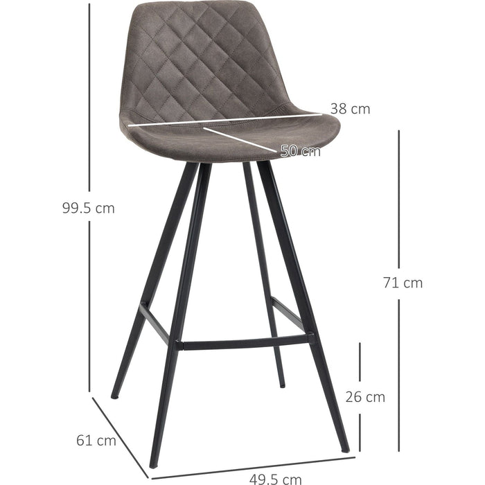 Set of 2 Vintage Style Bar Stools with Microfibre Fabric Upholstery & Padded Seats - Dark Grey - Green4Life